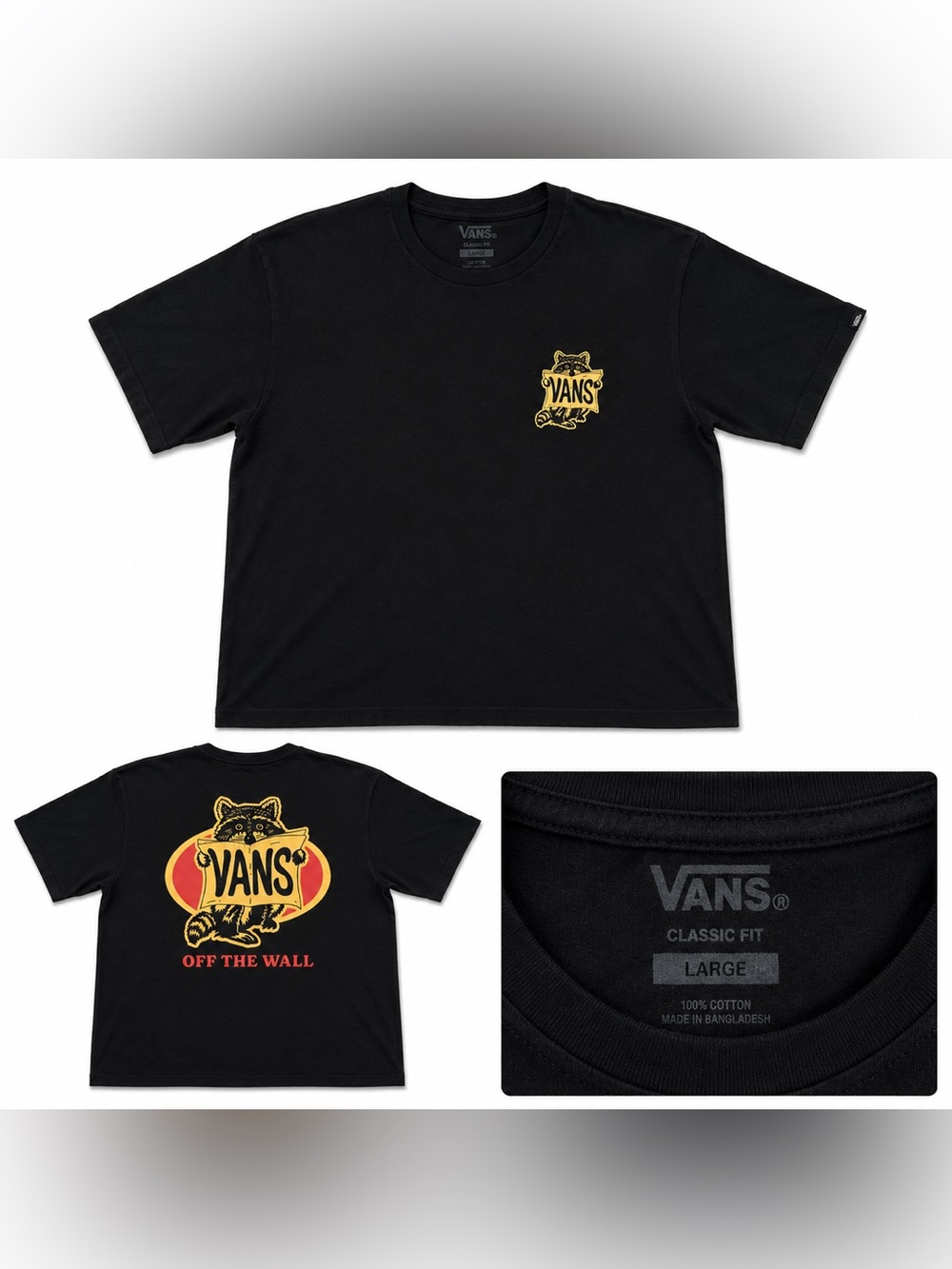Vans Black Short Sleeve Tee with Yellow Logo Patch - Picture 2 of 3